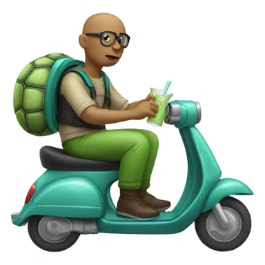 Bald turtle man drinking though a straw riding a scooter  sticker