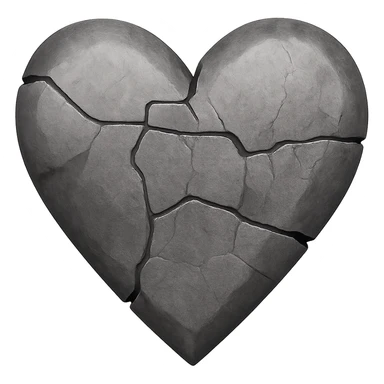 Create an emoji of a cracked stone heart with a realistic stone texture and visible cracks, matching the reference image. The style should reflect a realistic stone appearance with detailed cracks and texture. Use a transparent background. sticker
