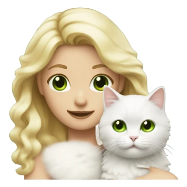 blonde emoji with green eyes with white fluffy cat in hand sticker