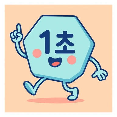 pastel blue hexagon with the Korean text '1초' perfectly centered, inviting and motivational, clean and modern style sticker