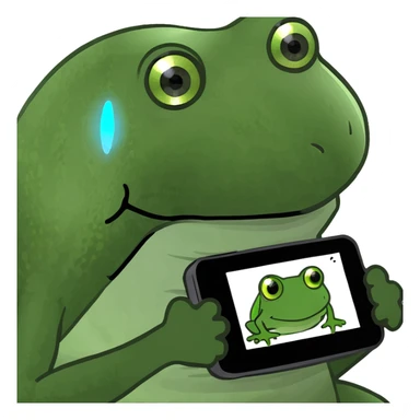 bufo frog with a holographic display, futuristic artificial intelligence sticker