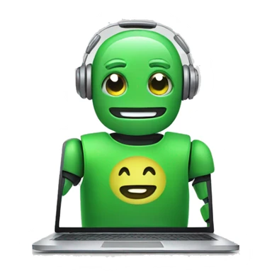 happy robot in laptop wearing green t-shirt sticker