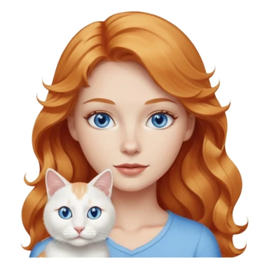 Long wavy strawberry blonde blue eyes woman with a white cat with blue eyes sticker