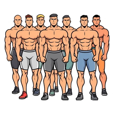 Four big guys no shirts body builders sticker