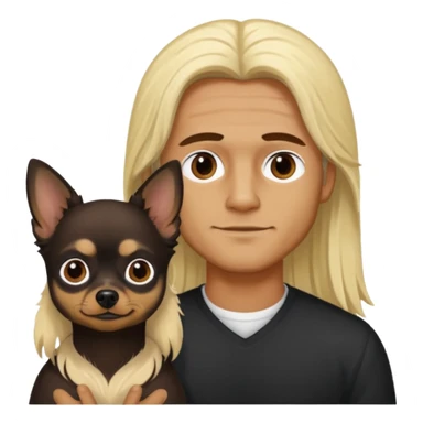 Hombre con pelo largo rubio su pareja chica de pelo castaño oscuro y un chihuahua negro sticker