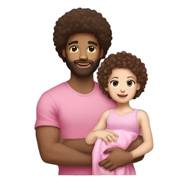 Lightskin guy with afro hair and a Brown haired white girl Holding a baby with dark short hair and pink clothes sticker