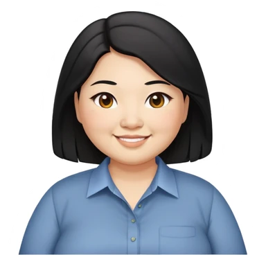 obesity Asian woman with shoulder length black long hair smiling business casual shirt upper body shot sticker