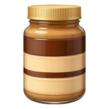 A jar of peanut butter with chocolate stripe sticker