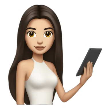 brunette Kendall Jenner with long hair holding iPad sticker