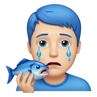 Man crying eating fish. make tears blue color sticker
