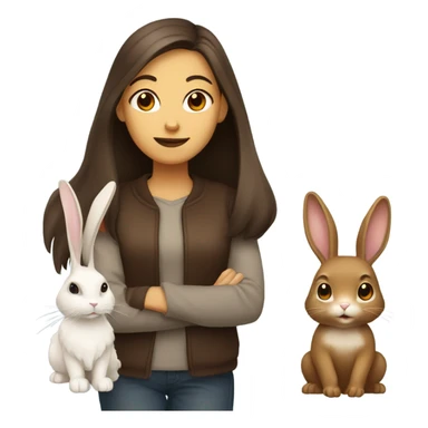 Brunette girl and brown light rabbit  sticker