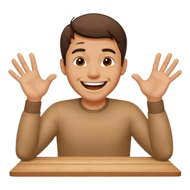 A man is laughing and knocking with both hands on the table in front of him sticker
