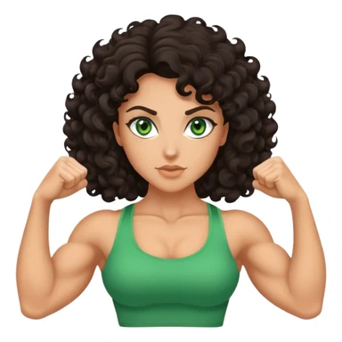 woman flexing biceps dark curly hair green eyes sticker