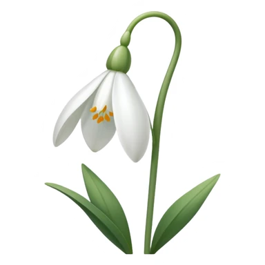 create a white snowdrop flower with a stem sticker