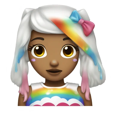 a girl dressed as hello kitty crying rainbow tears sticker