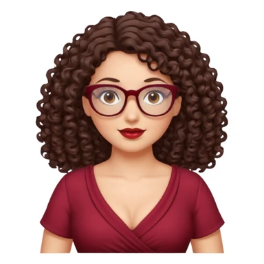 brunette , curly long hair , gray eyes , dark red glasses , curvy sticker