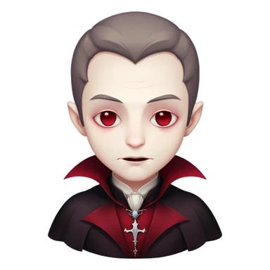 Meme-Worthy Cute Sleeping Vampire Portrait Emoji, with a refined, small, pale face softened by closed, serene eyes and a slight, peaceful smile, adorned in miniature elegant dark attire with a hint of fading crimson, simplified yet irresistibly adorable, highly detailed with a soft ethereal outline that captures the drowsy charm of a vampire in quiet nighttime slumber! sticker