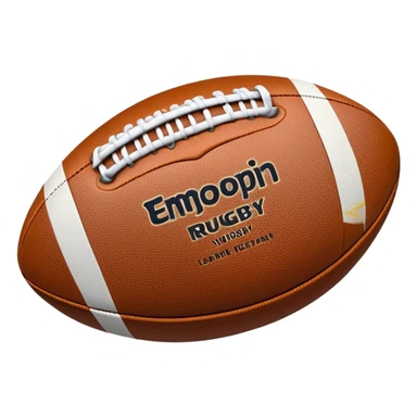 Cinematic Realistic image of a rugged rugby ball with detailed leather textures and precise stitching, rendered against a sunlit field backdrop with dynamic natural lighting that emphasizes its robust character sticker