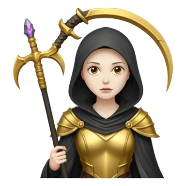 feminine grim reaper in a gold with scythe sticker