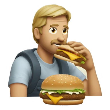 Show a white man eating a big mac. Add the label "Palkin' Burger - Just the right amount of spice!" sticker