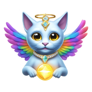 Transcendent Heavenly Rainbow 4d Diamond ultra mega surpream Omni-Cat God with wings and a ring around its body and another ring above it’s head  sticker