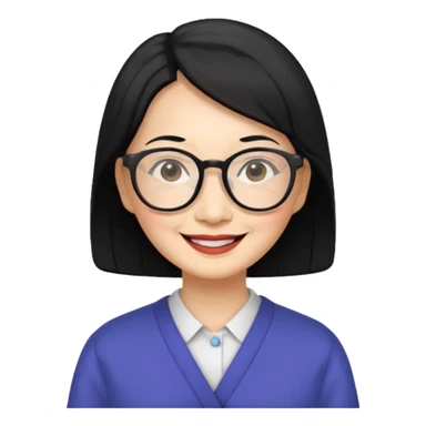 black hair Elder asian woman with glasses sticker