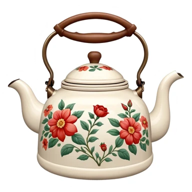 Vintage kettle with flower design sticker