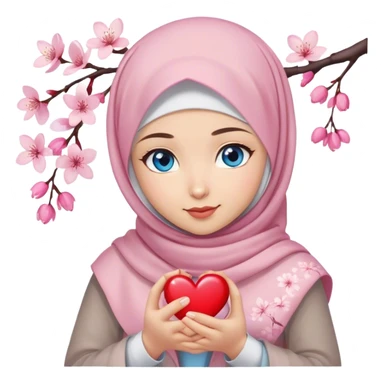 Turkish beautiful finish Konya girl blue eyes with cherry blossom flower design hijab and hold heart in her hand  sticker