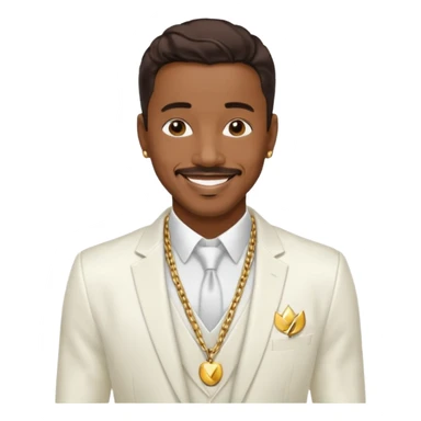 Ralph Tresvant with dark brown hair, white suit jacket, shirtless with necklace sticker