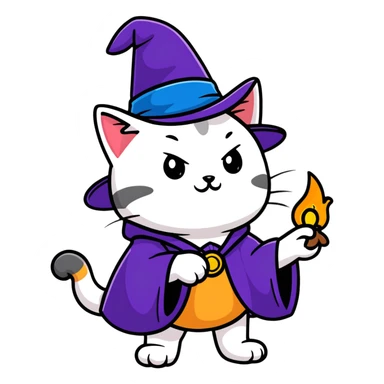 cat magician casting a spell, cartoon sticker sticker
