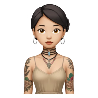 asian girl with neck tattoo and 2 string dress sticker