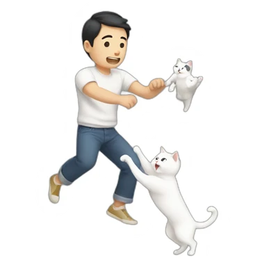 Asian man throwing a white cat sticker