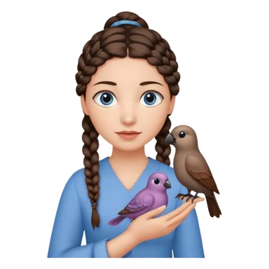 женщина с одной темно-коричневой косичкой серо-голубыми глазами и светлой кожей держит на руке трех птиц коричневого цвета sticker