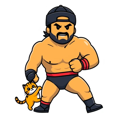 Razor Ramon wrestler from WWF defeating a cat wearing a cap sticker