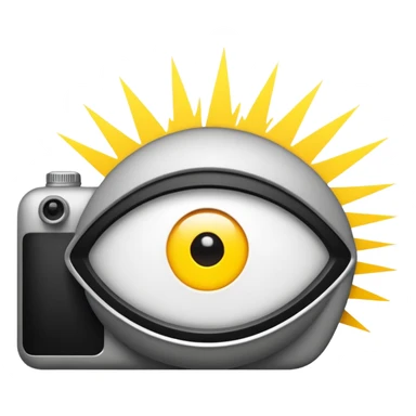 Minimalist emoji-style sticker of a wide open eye with a camera flash bursting into it. High contrast black and white with sharp lines. No gradients.
 sticker