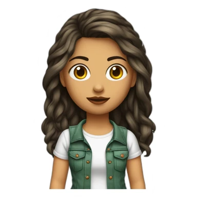 Chica pelo rojo lago ondulado, ojos verdescuerpo completo con pantalones vaqueros  rotos y camiseta negra con una cadaa sticker