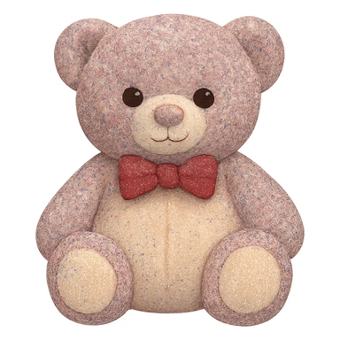 Change the glitter on the teddy bear and bow tie to multicolored glitter, keeping the pink and white fur, flat lighting, no shadows or background, soft plush look, maintain transparency. The style should reflect a soft plush teddy bear with a transparent background and no shadows. sticker