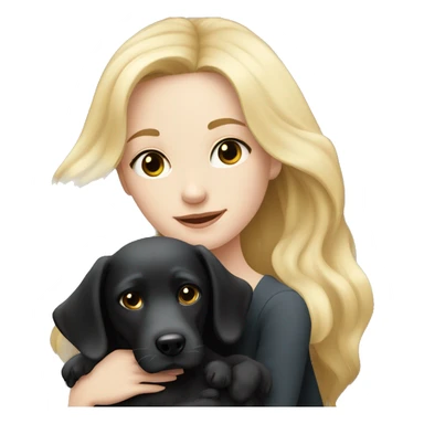 pretty woman with pale skin, very long blonde hair hugging a black dog sticker
