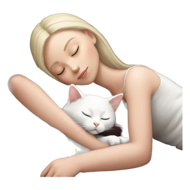 White kitty sleeping on brunette white girl's lap sticker