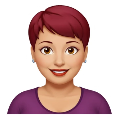 femme 40 ans, cheveux très court rouge foncé piercing sur le nez yeux marrons, surpoids sticker