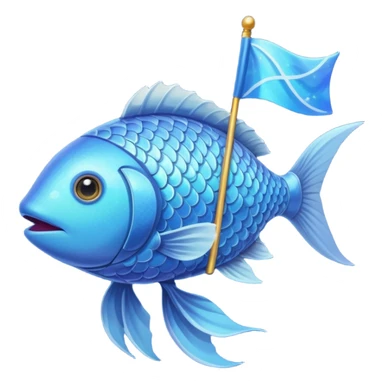 a fish in space suit, holding blue rectangle flag sticker