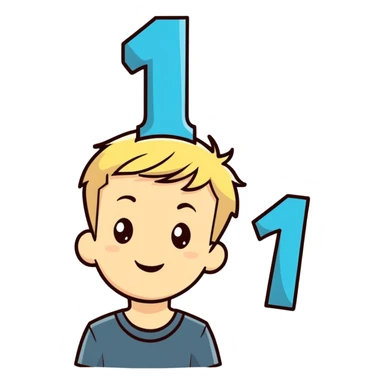Boy with short blonde hair celebrating his 14th birthday sticker
