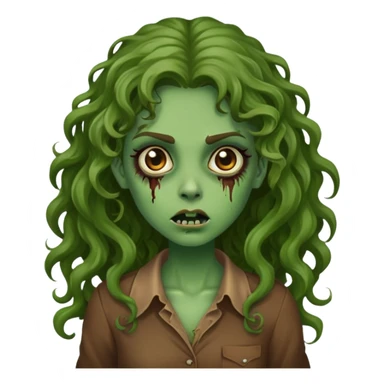 Garota zumbi totalmente verde, bluss marrom, cabelo grande cacheado sticker