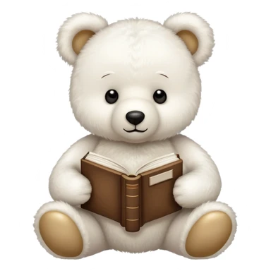 White teddy bear with a book sticker