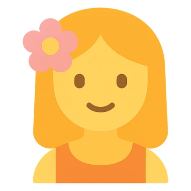 girl with straight hair, flower in her hair, summer vibe colored icon sticker