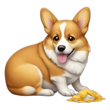 corgi sad after being eating garbage sticker