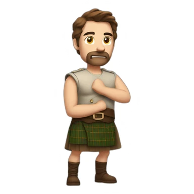 monty starts a fire wearing a kilt flexing bicep brown hair sticker