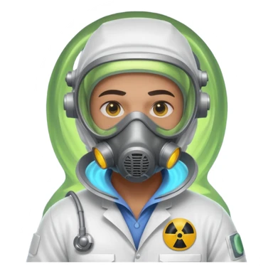 nuclear scientist portrait, head and shoulders only, wearing hazmat mask, lab suit collar, glowing radiation aura, intense eyes, 3D cartoon, mobile game icon style, clean background, no text, no watermark
 sticker