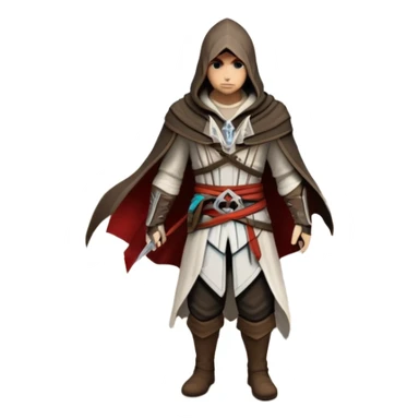 An icon representing an adventure game, inspired by Assassin's Creed. The design features a heroic character in hooded attire, scaling a tall building in a historical cityscape. The background shows ancient architecture and hidden symbols, symbolizing exploration and stealth. Transparent background  sticker