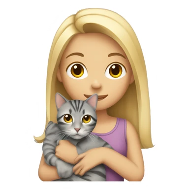 Blonde girl holding a gray tabby cat sticker
